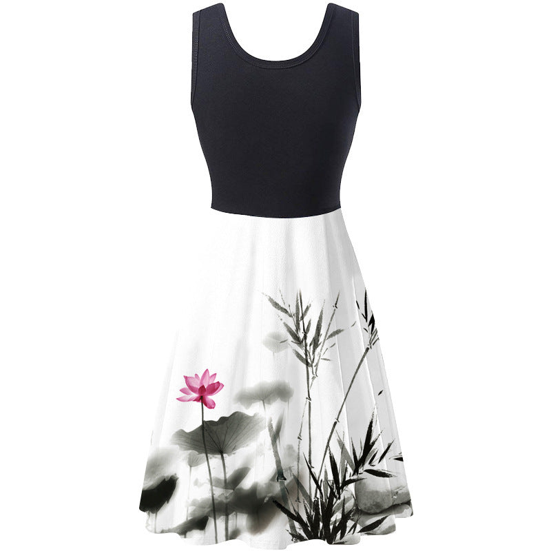 Women's Popular Sleeveless Round Neck Digital Printing Dresses