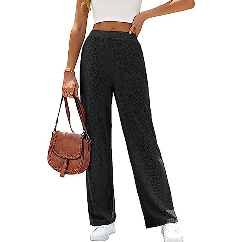 Women's Casual Solid Color Hollow Elastic Waist Pants