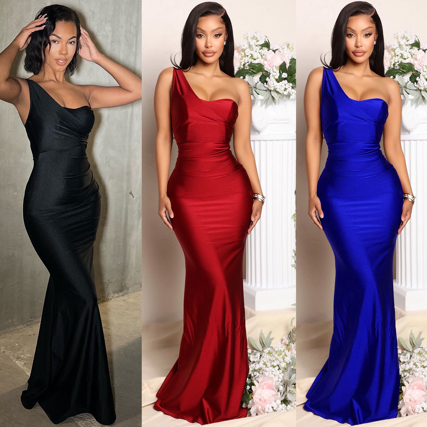 Women's Summer Fashion Sexy One-shoulder Long Dress Dresses