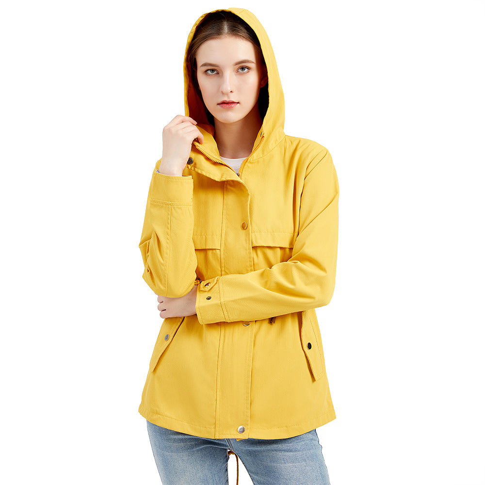 Durable Mid-length Hooded Waist-tight Outdoor Raincoat Coats