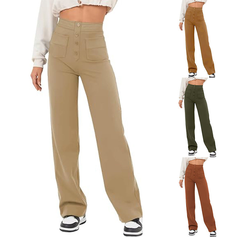 Women's Trousers High Waist Pocket Wide Leg Pants