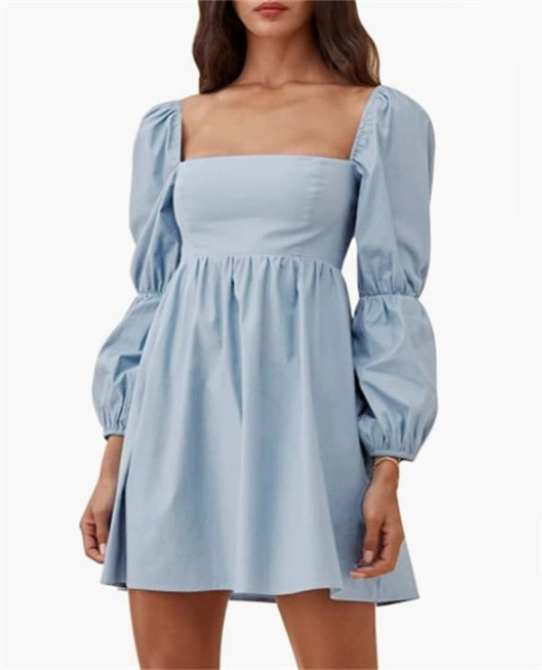 Women's Square Collar Dress Long-sleeved Bubble Casual Dresses