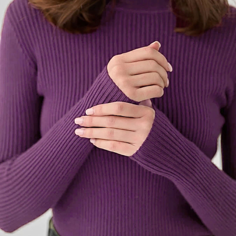 Sleeve Turtleneck Bottoming Shirt Solid Color Sweaters