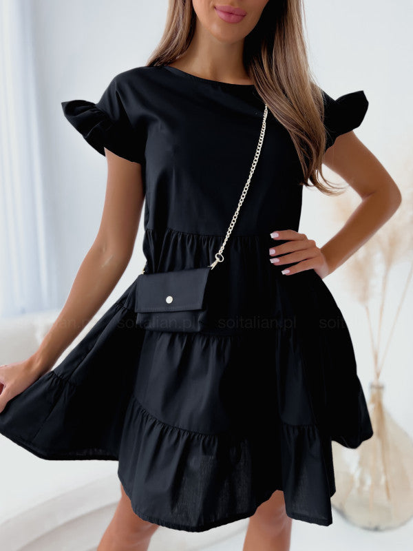 Loose Flared Sleeve Round Neck Irregular Hem Dresses