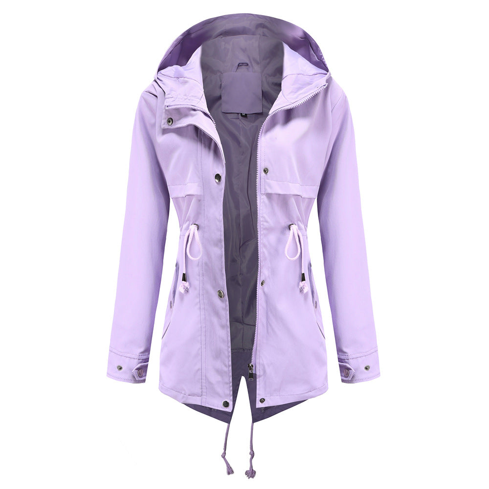 Durable Mid-length Hooded Waist-tight Outdoor Raincoat Coats