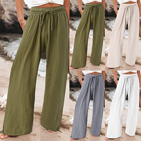 Women's Casual Trousers Solid Color Lace Wide Pants