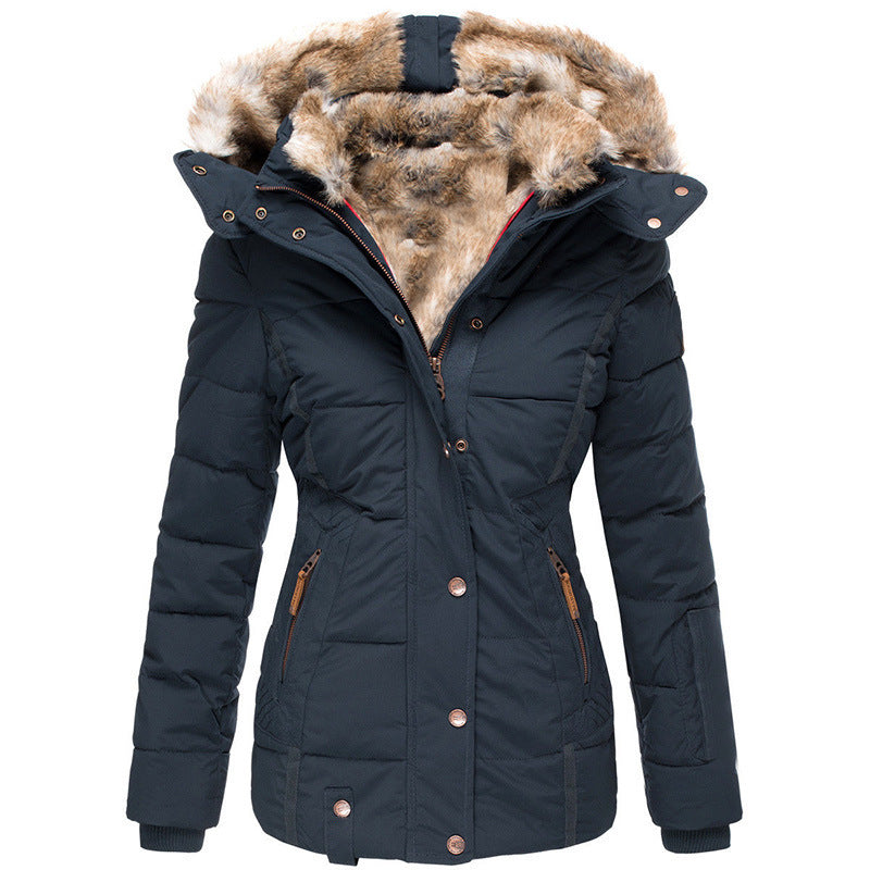 Women's Winter Warm Collar Long-sleeve Zipper Slim-fitting Coats