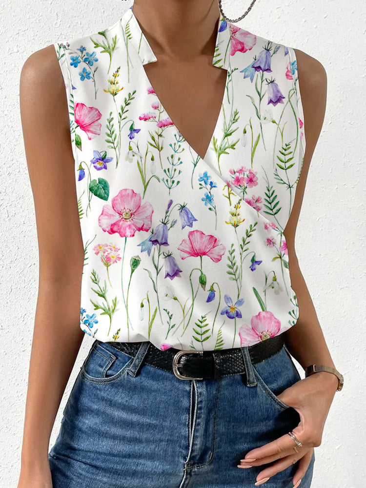 Women's Summer Printed Shirt French Style Design Blouses