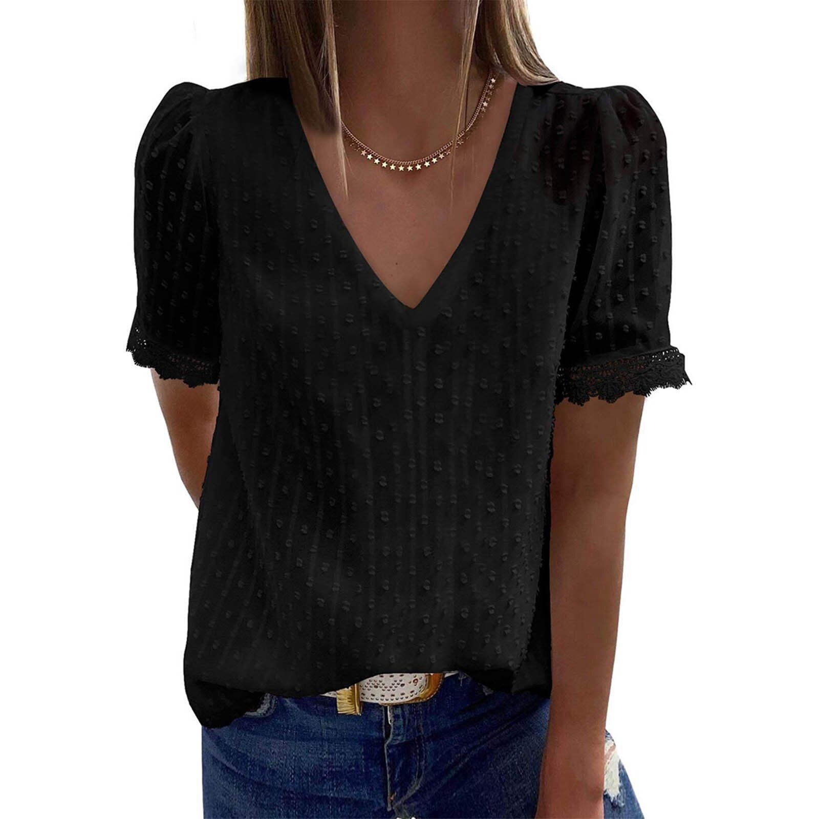 Summer Solid Color Puff Sleeve Loose Blouses