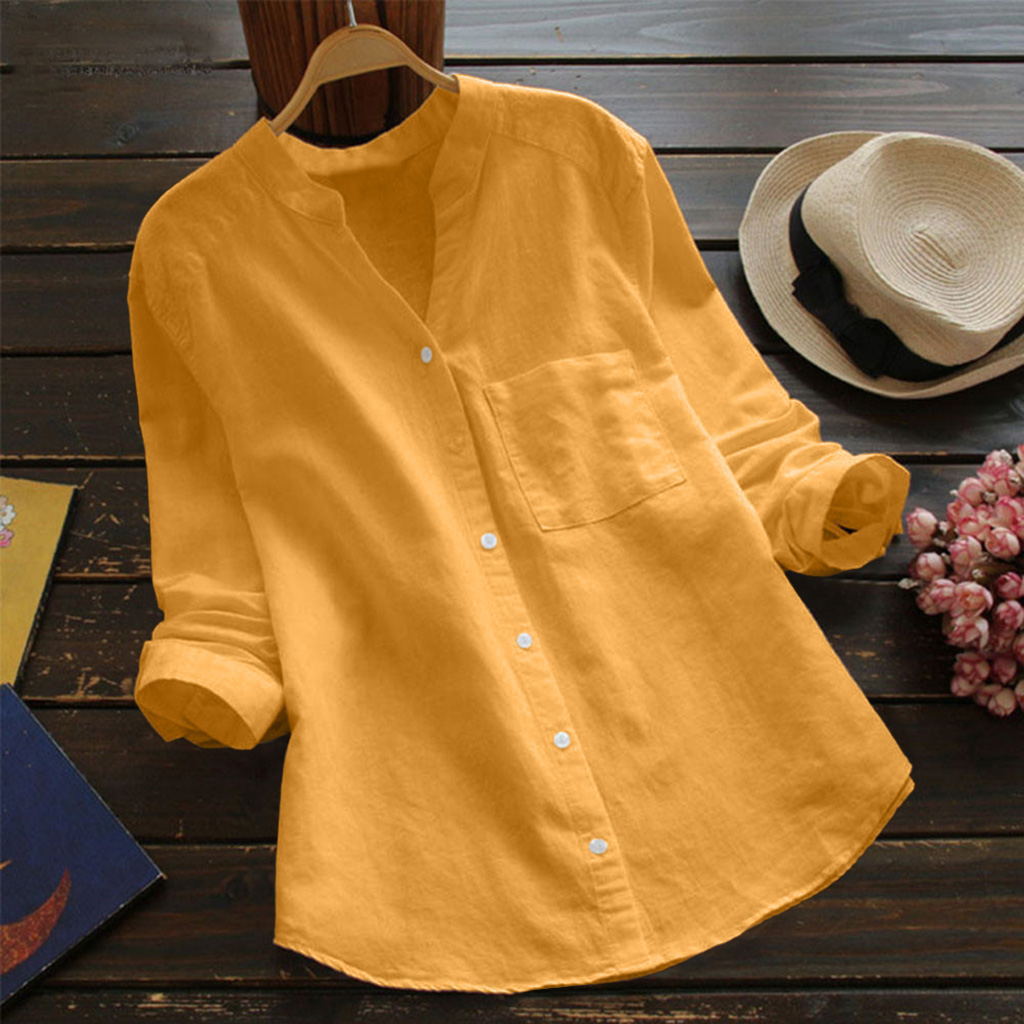 Cotton Linen Shirt Loose Solid Color Blouses