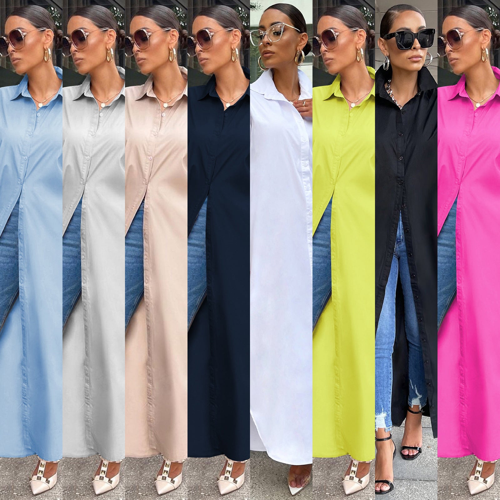 Women's Fashion Casual Solid Color Long Shirt Coats