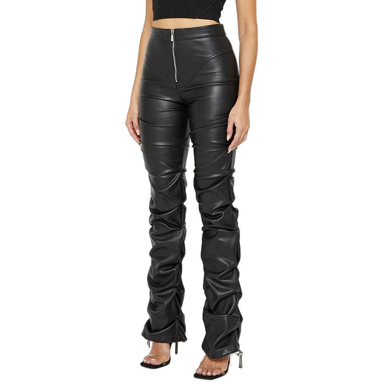 Women's Fashion Tight Long Leather Trousers Personality Pants