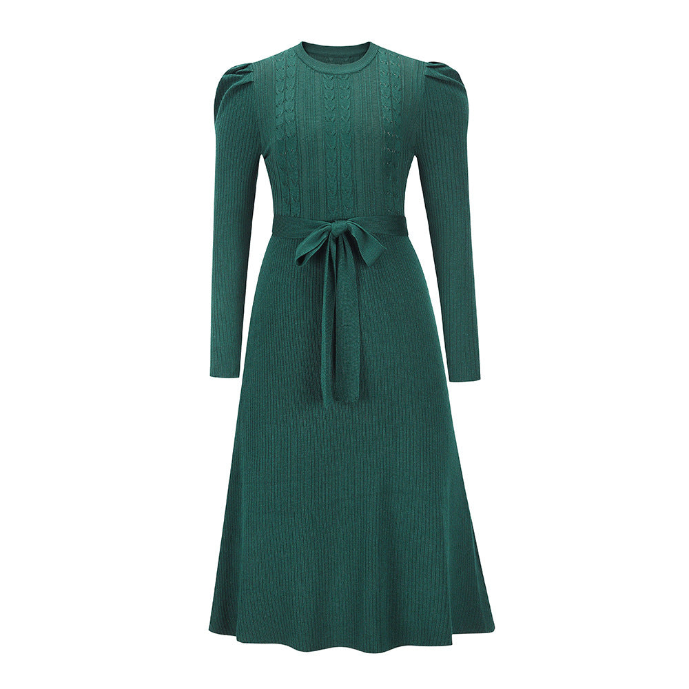 Bubble Long Sleeve Knitted Mid-length Elegant Slimming Dresses