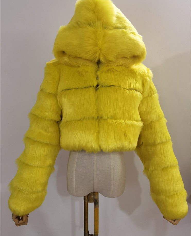 Women's Fur Imitation Fox Stitching Hooded Long Coats