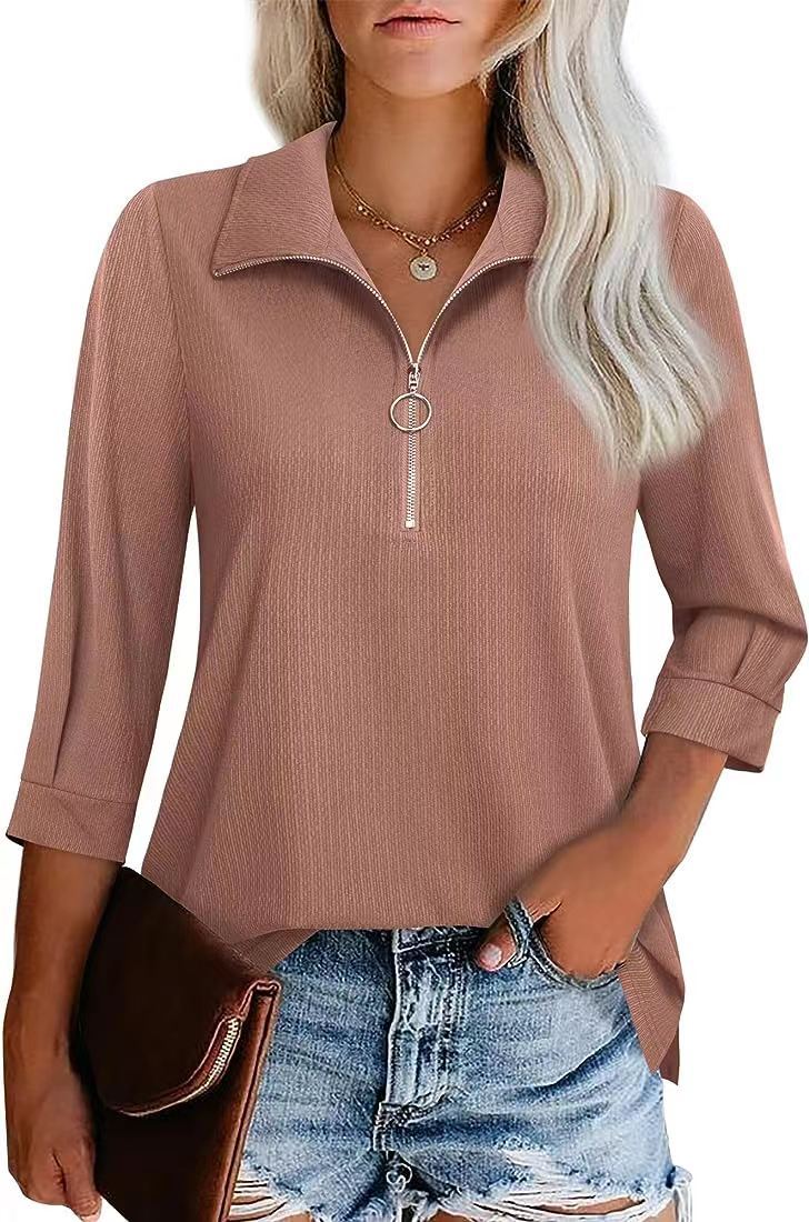 Women's Three-quarter Sleeve Solid Color Shirt Clothing