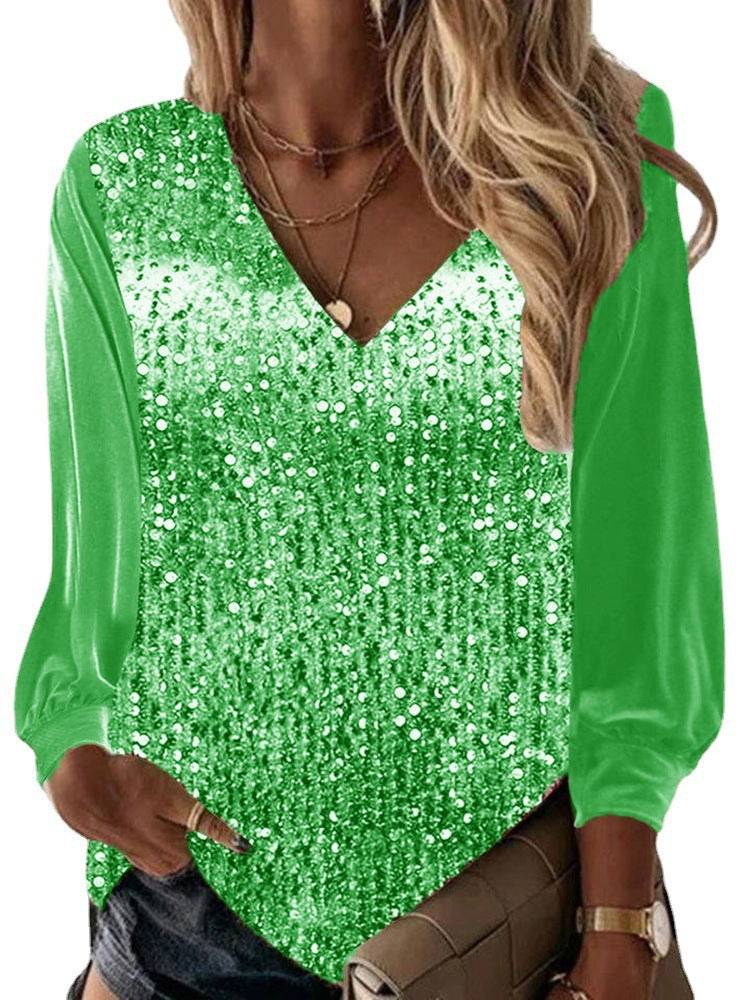 Women's Loose Shirt Sequined Long Sleeve Blouses