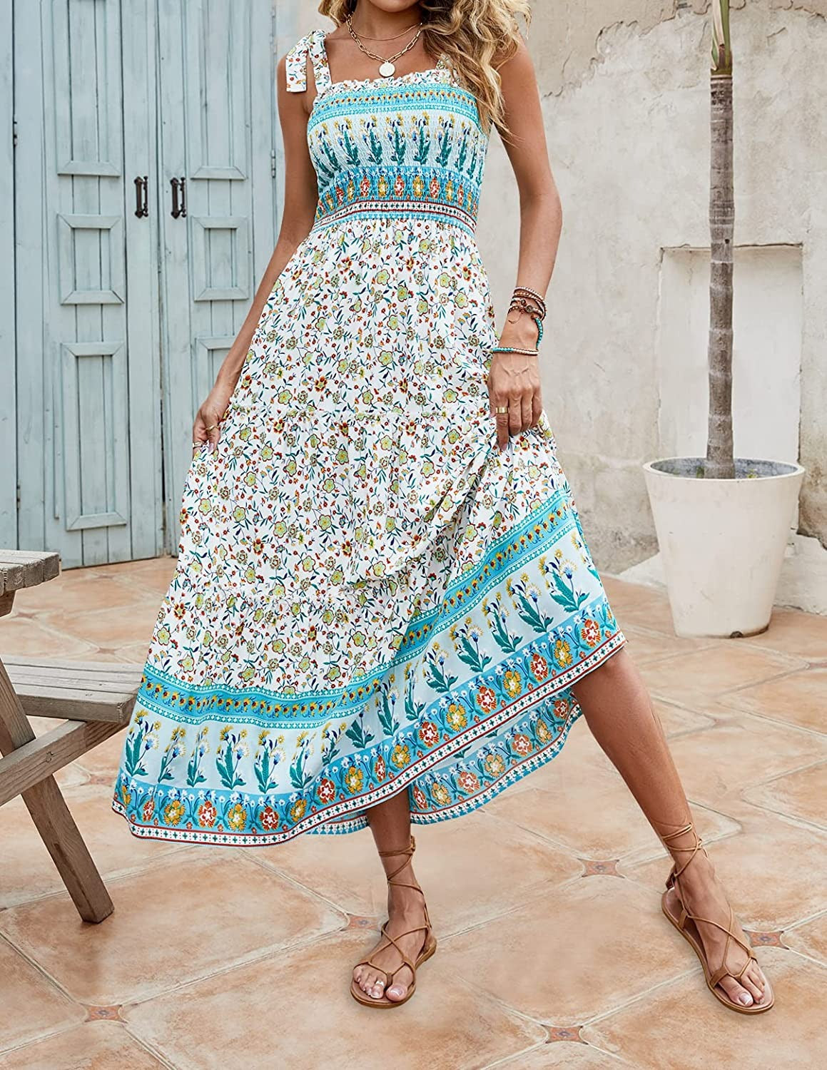 Women's Long Bohemian Print Strap Loose Casual Dresses