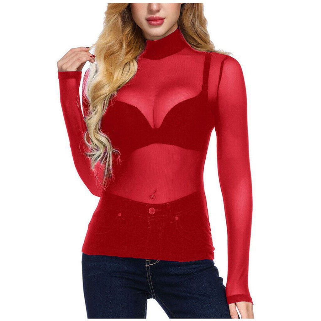 Women's Sexy Ultra Slim Mesh Stretch Tight Blouses