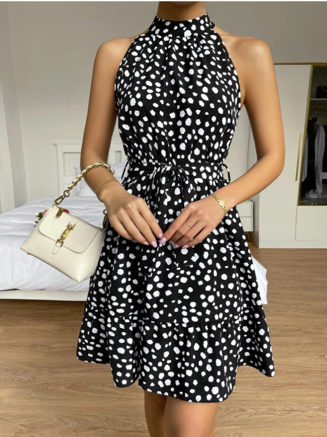 Women's Summer Sleeveless Polka Dot Tied Lotus Dresses