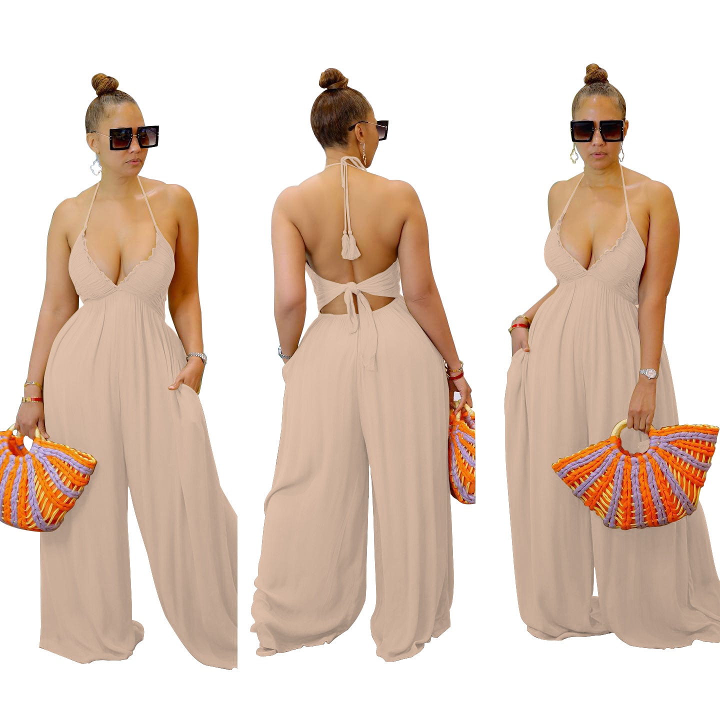 Comfortable Creative Backless Tube Wide Leg Pants