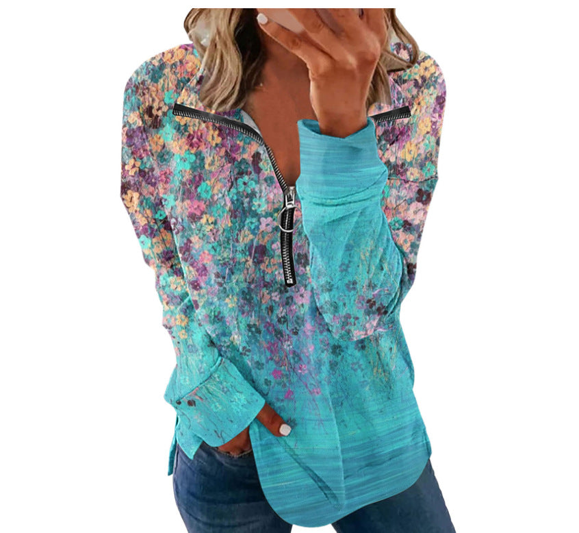 Floral Print Long Sleeve Pullover Female Sweaters