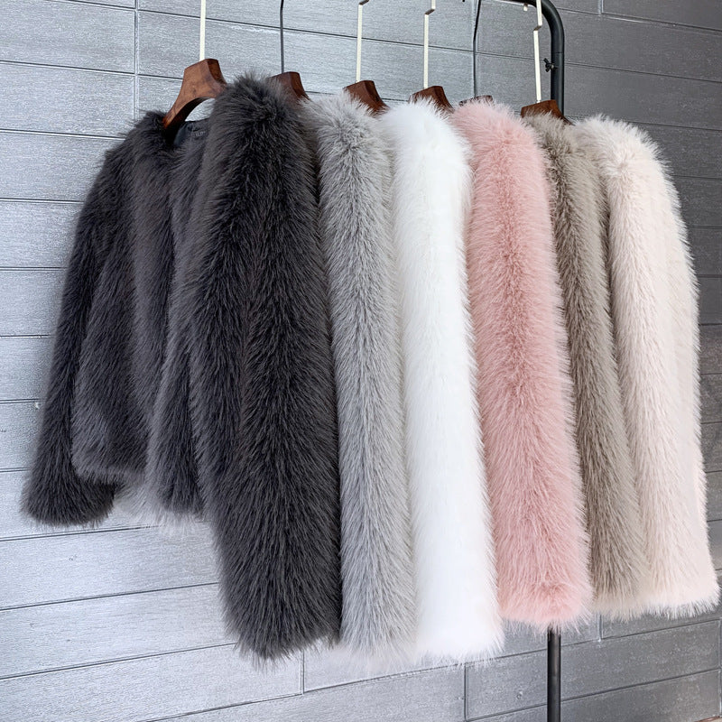 Women's Imitation Tuscan Fur Korean Style Solid Coats