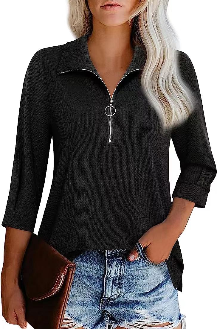 Women's Three-quarter Sleeve Solid Color Shirt Clothing