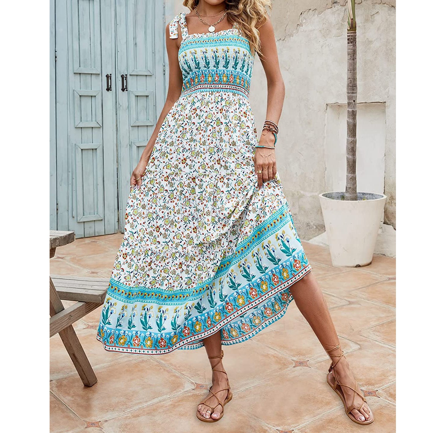 Women's Long Bohemian Print Strap Loose Casual Dresses