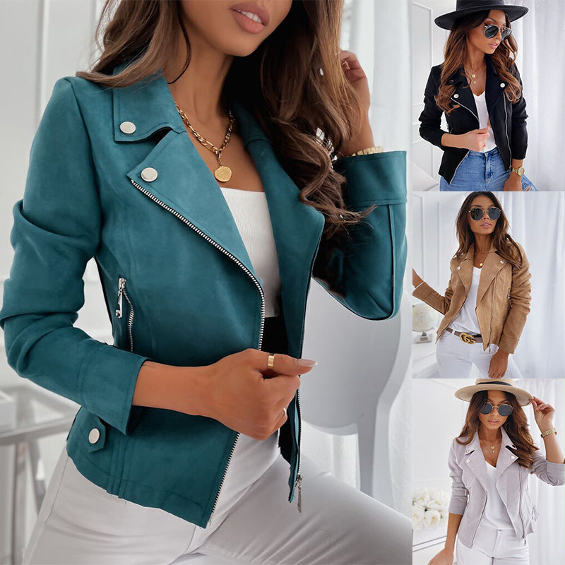 Women's Fashion Solid Color Slim Zipper Coats