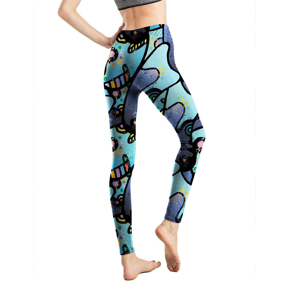 Women's Milk Silk Printed Abstract Letter Cropped Leggings