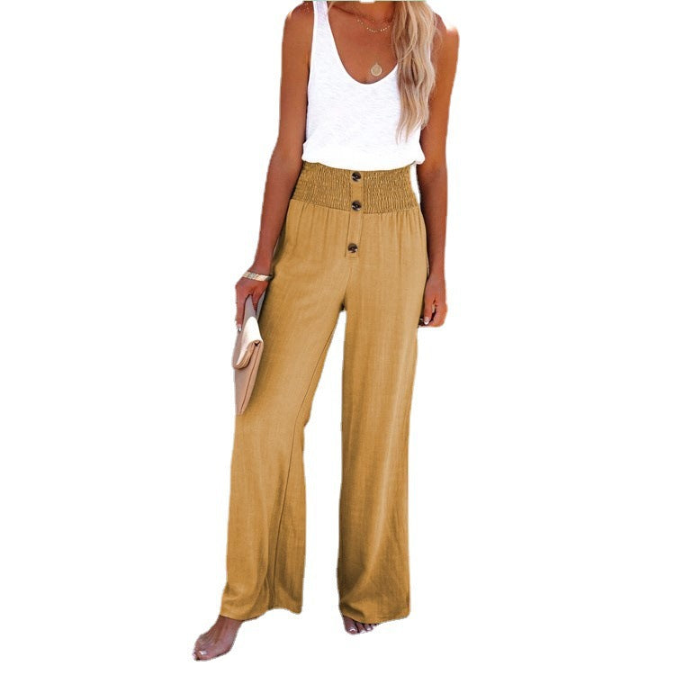 Women's High Waist Loose Long Cotton Linen Wide Leg Pants