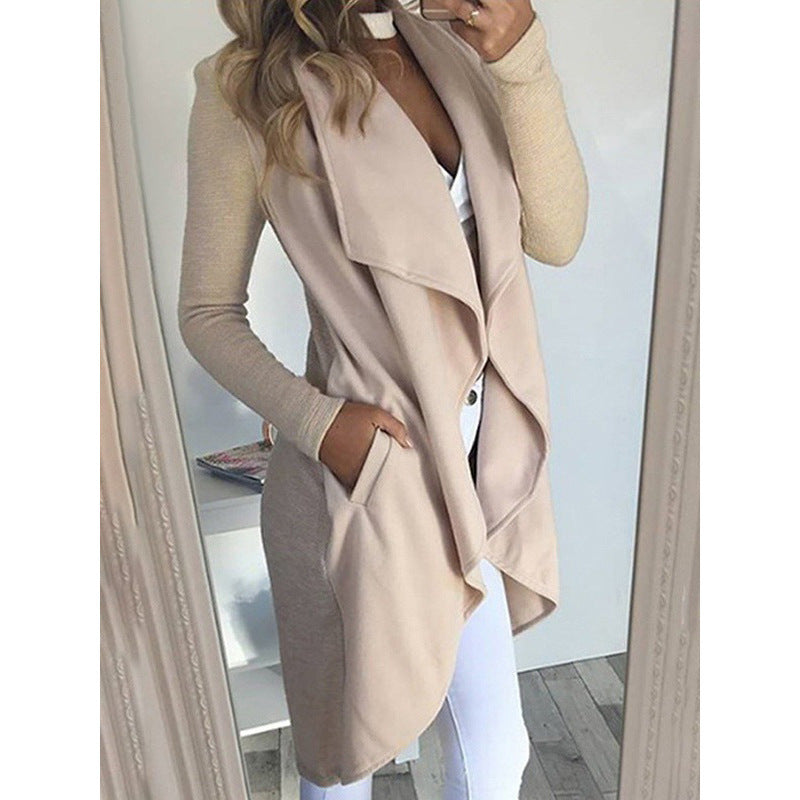 Women's Fashion Solid Color Polo Collar Slim Fit Coats