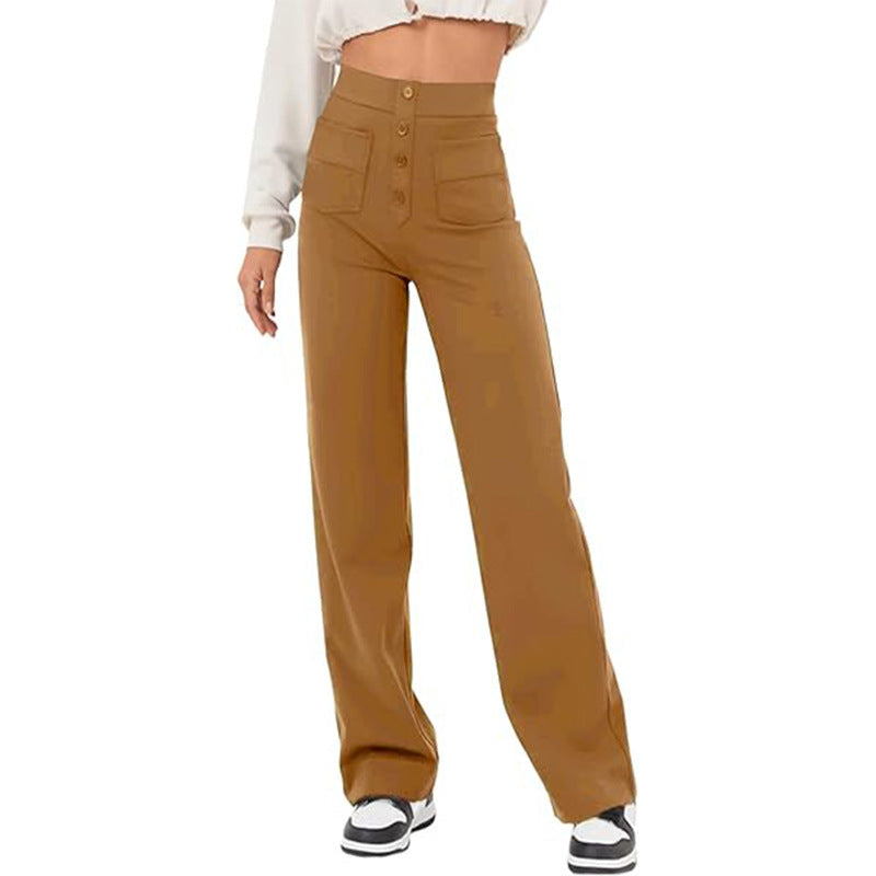 Women's Trousers High Waist Pocket Wide Leg Pants