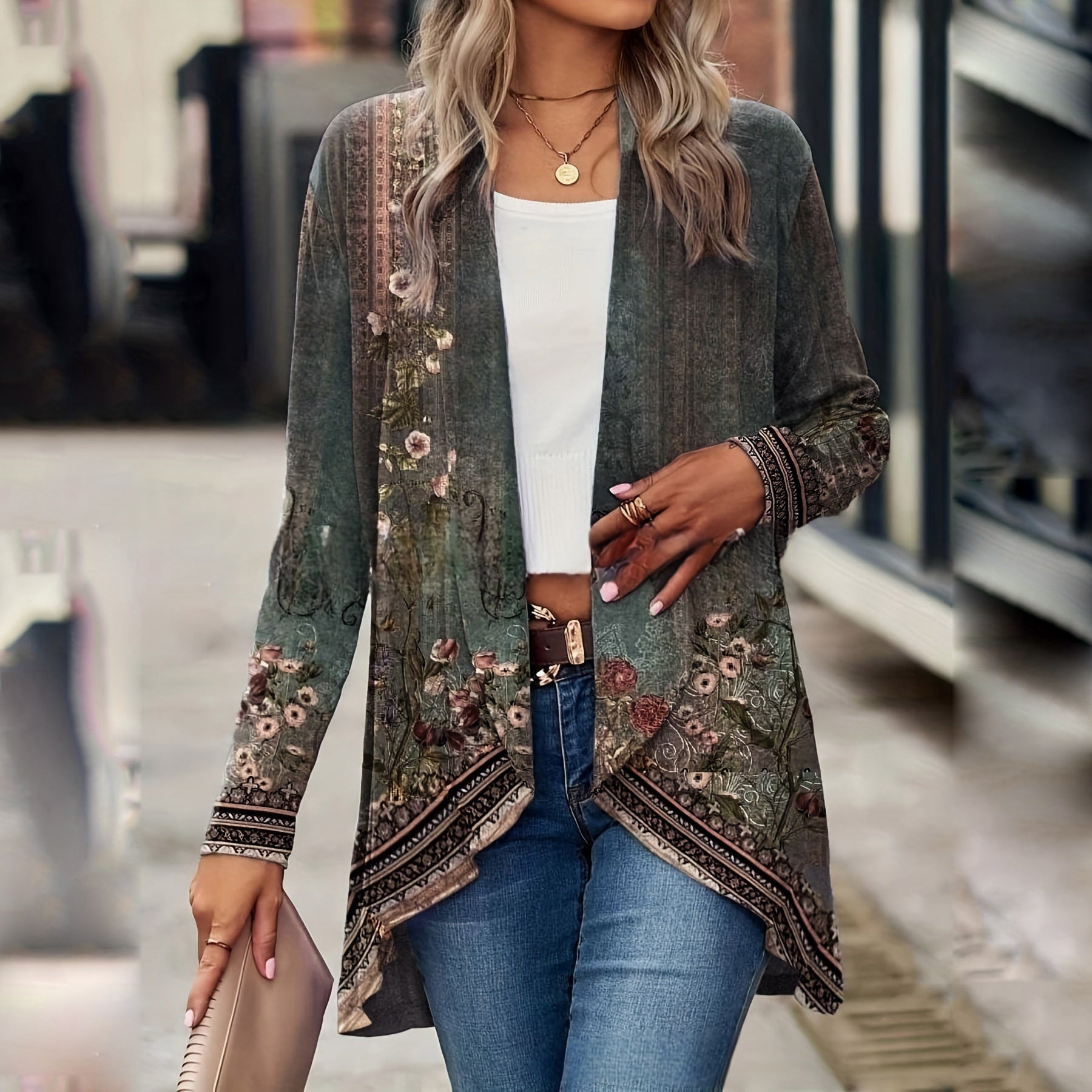 Women's Autumn Long Sleeve Plant Print Lapel Blouses