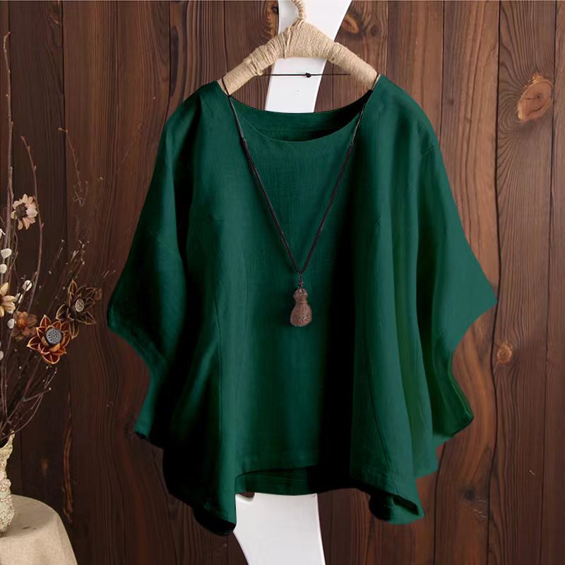 Women's Loose Solid Color Batwing Sleeve Summer Blouses