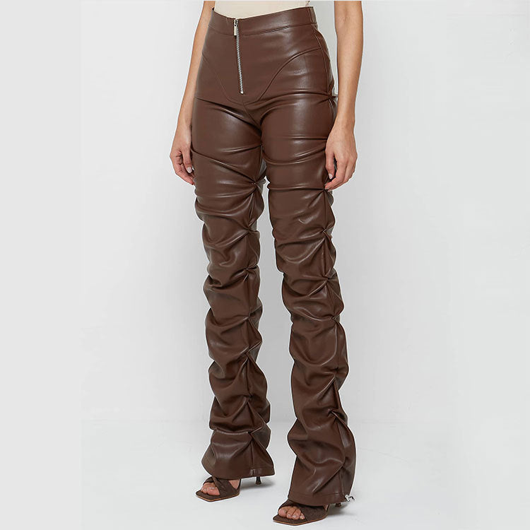 Women's Fashion Tight Long Leather Trousers Personality Pants