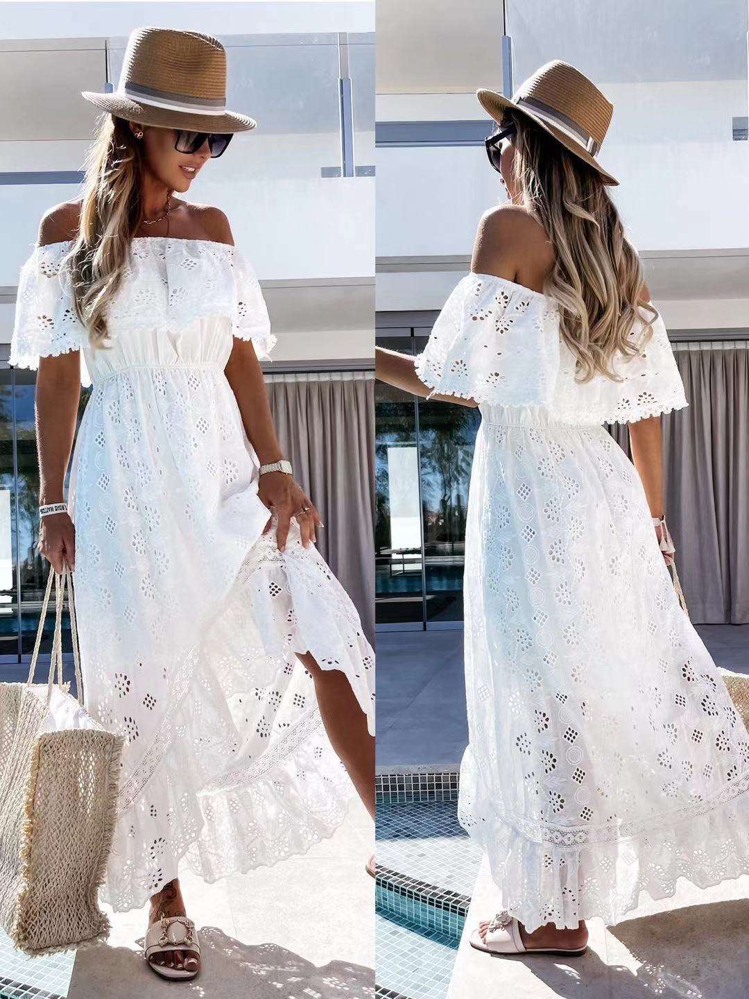 Women's Bohemian Lace White Beach Tube Off-shoulder Sexy Tops