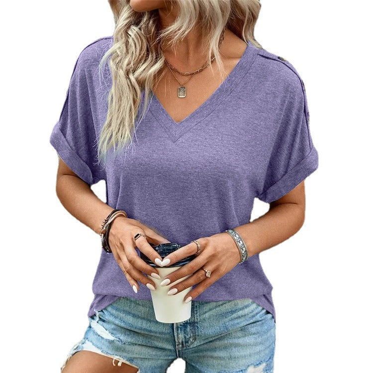Women's Solid Color Button Fashion Sleeve T-shirt Blouses