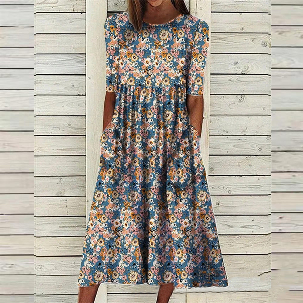 Summer Printed Woman Loose Pockets Long Dresses