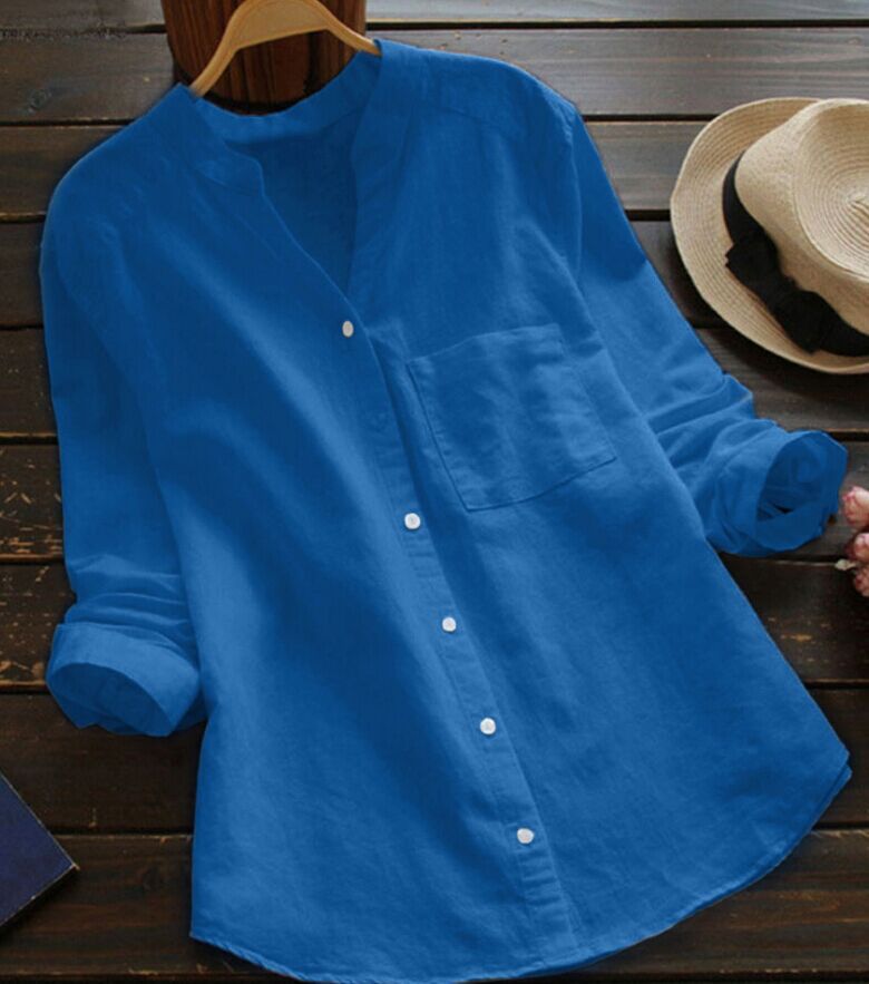 Cotton Linen Shirt Loose Solid Color Blouses