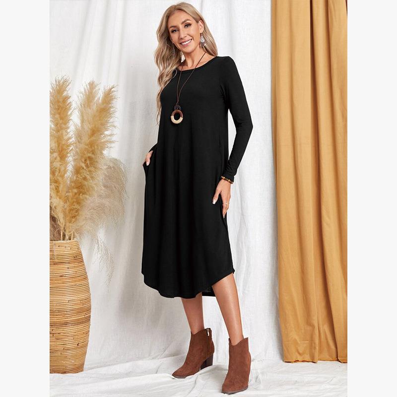 Women's Solid Color Casual Long-sleeved Dress Curved Dresses