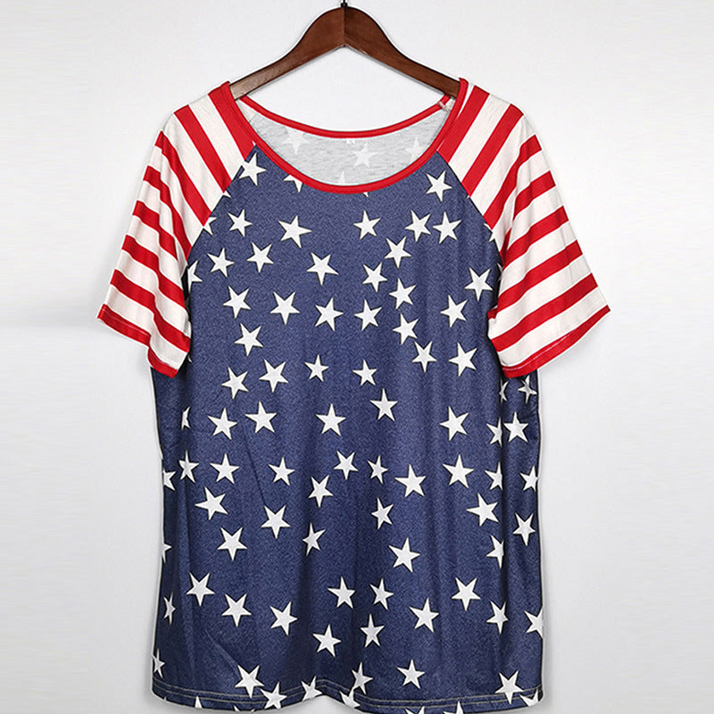 Women's T-shirt American Stitching Color Printing Style Blouses