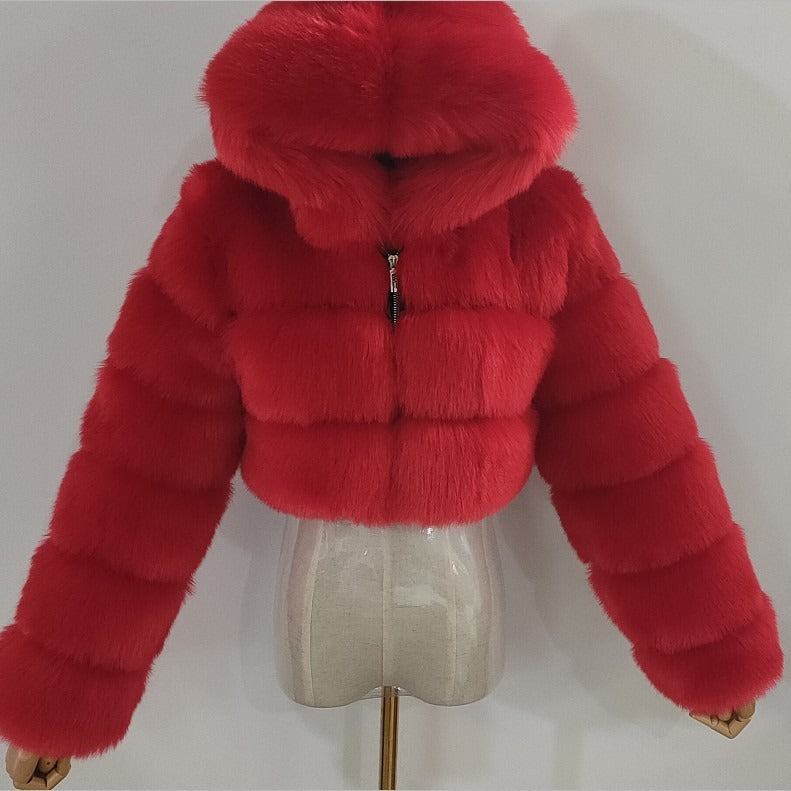 Women's Fur Imitation Fox Stitching Hooded Long Coats