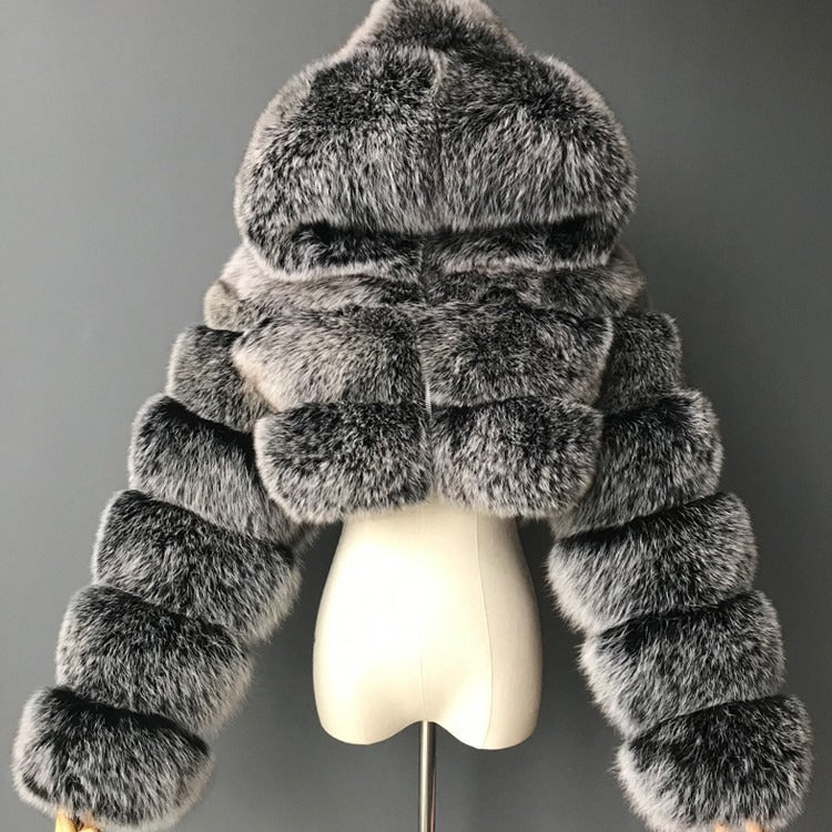 Women's Fur Imitation Fox Stitching Hooded Long Coats