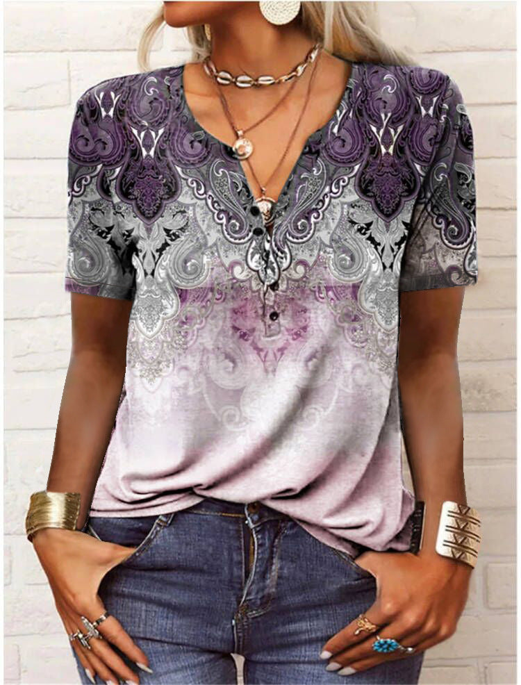 Women's Short-sleeved Printed Ethnic Fashion T-shirt Blouses