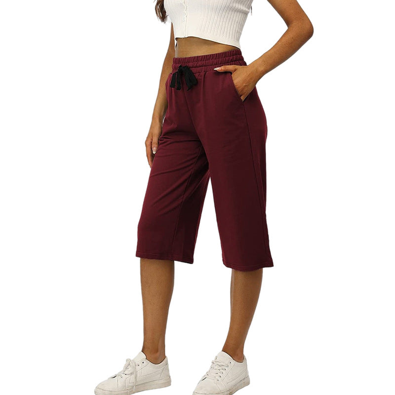 Women's Waist Casual Sports Three-quarter Length Wide Pants