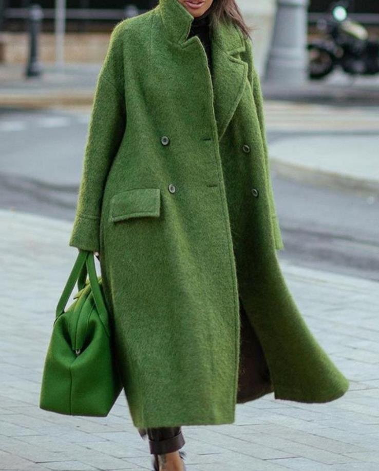 Long Woolen Solid Color Temperament Commute Coats