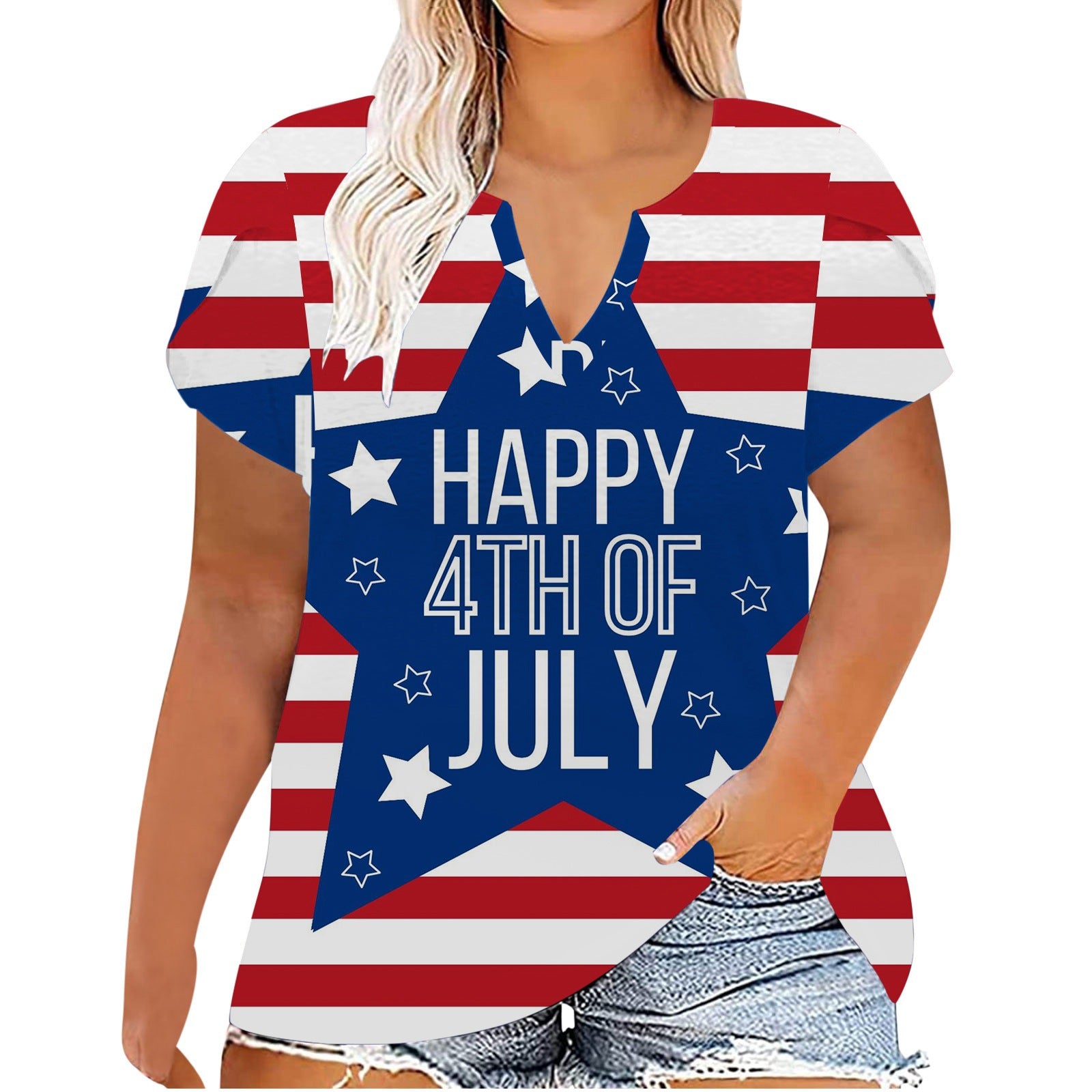 Women's Independence Day Printed Summer Short-sleeved T-shirt Plus Size