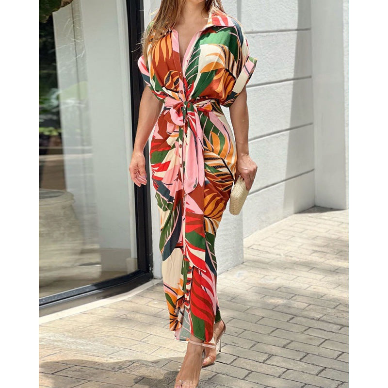 Women's Summer Fashion Printed High Waist Sleeve Dresses