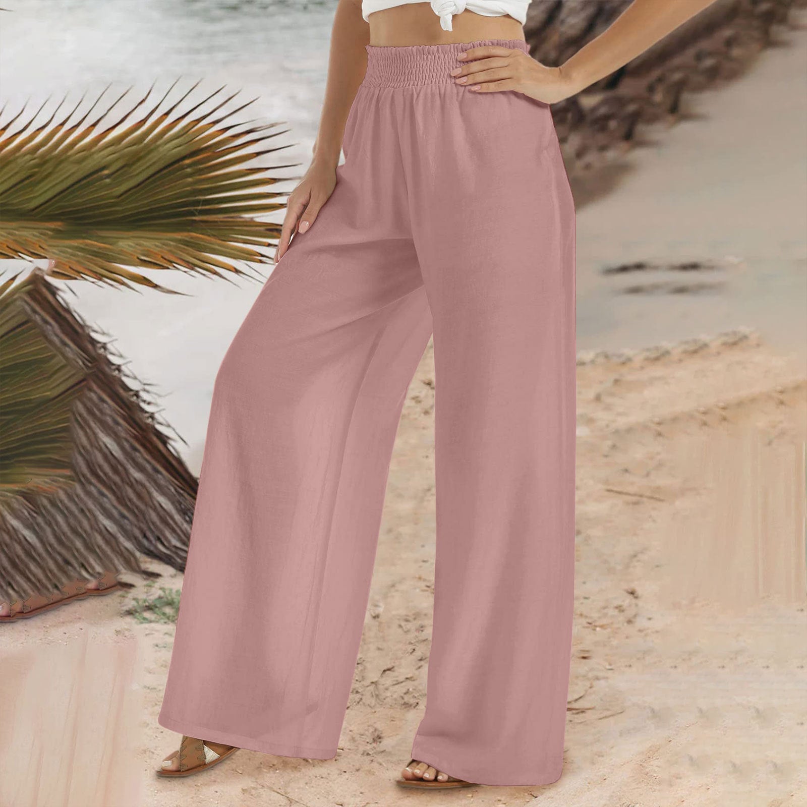 Women's Beautiful Elastic Trousers Linen Casual Pants